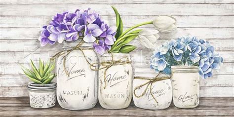 Hydrangeas In Mason Jars Fine Art Print By Jenny Thomlinson At