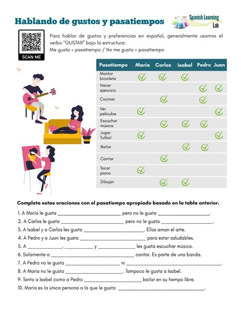 This Worksheet Will Make Use Of The Vocabulary For Pastimes In Spanish To Make Meaningful