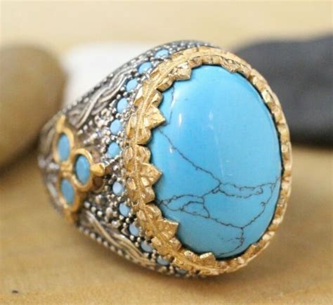 925 Sterling Silver Handmade Authentic Turkish Turquoise Mens Ring
