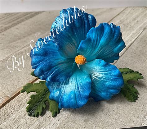 Gum Paste Hawaiian Hibiscus Flower Cake Decorations Blue Fondant Flower