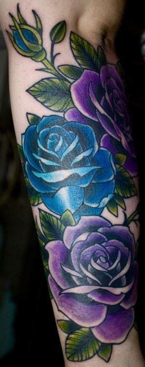 Blue And Purple Traditional Roses Trendy Tattoos New Tattoos Tattoos