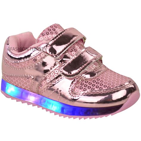 New Girls Kids Babies Led Light Up Trainers Strappy