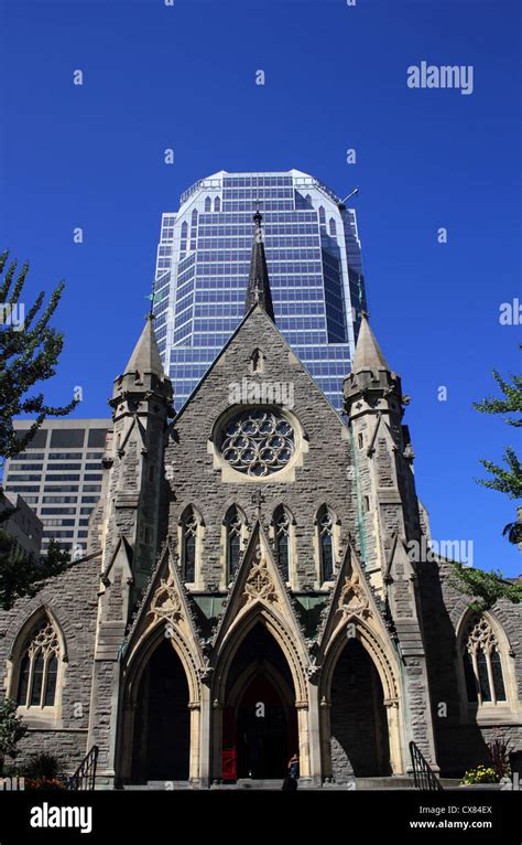 Canada Quebec Montreal Christ Church Anglican Cathedral Stock Photo