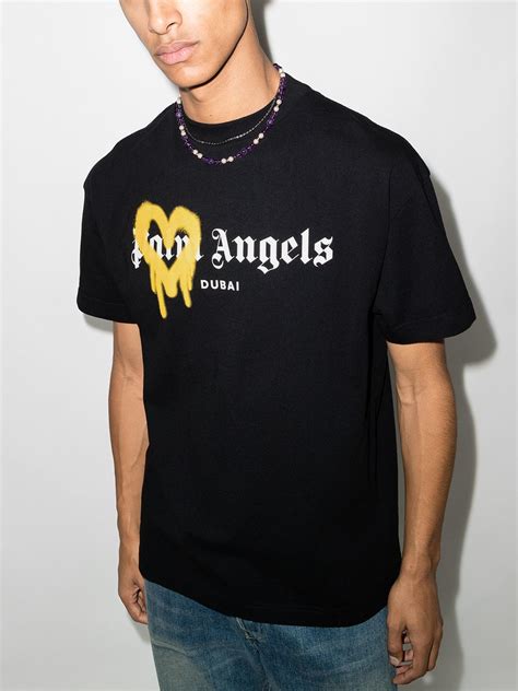 Palm Angels Man Black And Yellow Spray Logo Dubai T Shirt ModeSens