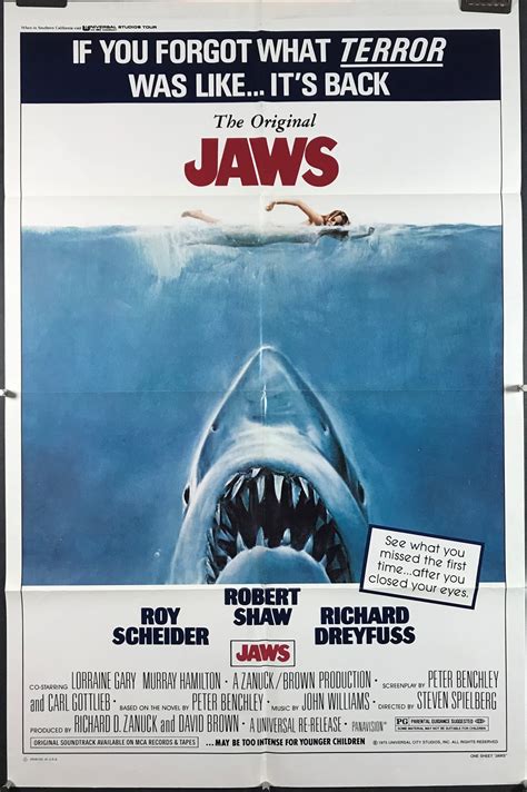 Jaws Original 1979 Re Release Movie Poster Original Vintage Movie