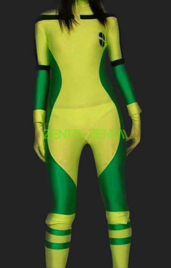 Rogue X Man Green And Yellow Super Hero Lycra Spandex Catsuit Zentai Suit No Hood