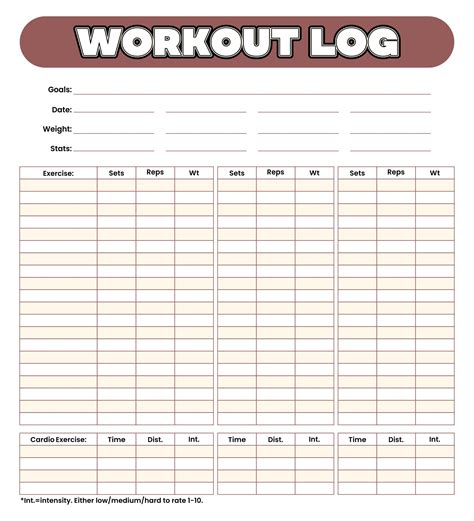Best Free Printable Exercise Logs Journals For Free At Printablee Com
