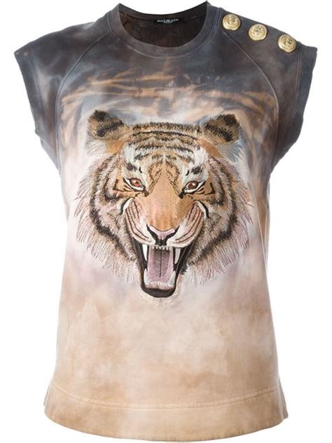 Balmain Tiger Print T Shirt Modesens