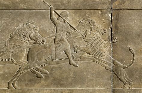 Relief Depicting Ashurbanipal Hunting A Lion B C The