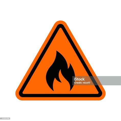 Fire Warning Sign On White Fire Warning Sign In Yellow Triangle