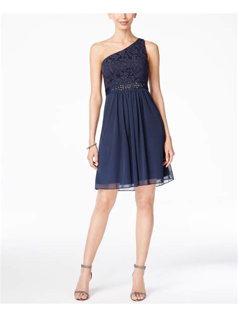 Adrianna Papell - ADRIANNA PAPELL Womens Navy Embellished Sleeveless Asymmetrical Neckline Above ...