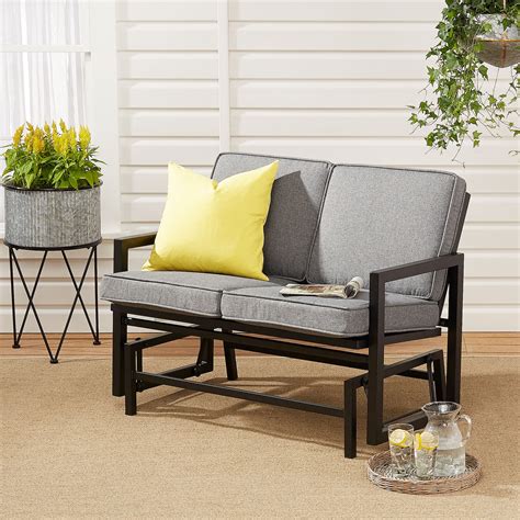 Mainstays Moss Falls Patio Glider Loveseat With Gray Cushions