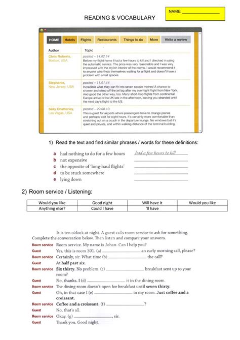 At The Hotel Interactive And Downloadable Worksheet You Can Do The