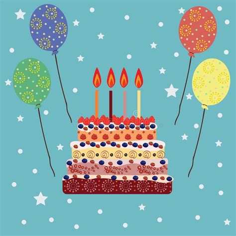 Birthday Cake With Four Candles Four Years Stock Vector Illustration