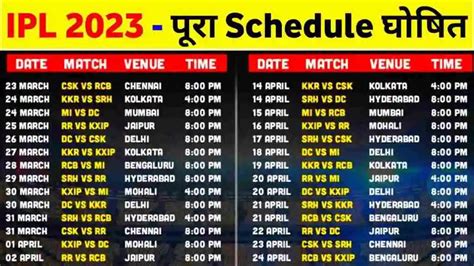 IPL Schedule Check Match Timings And Dates Of IPL
