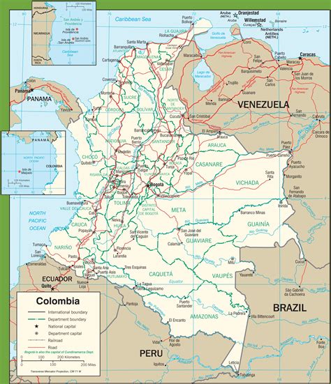 Colombia map and satellite image. Colombia political map