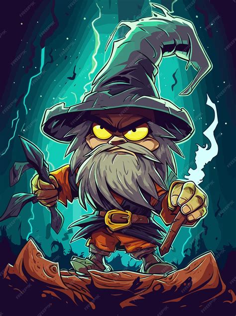 Premium Vector A Cartoon Of A Wizard With A Long Beard And A Hat On