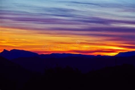 Scenery Purple And Orange Sunset Sky Breathtaking Landscape View Stock