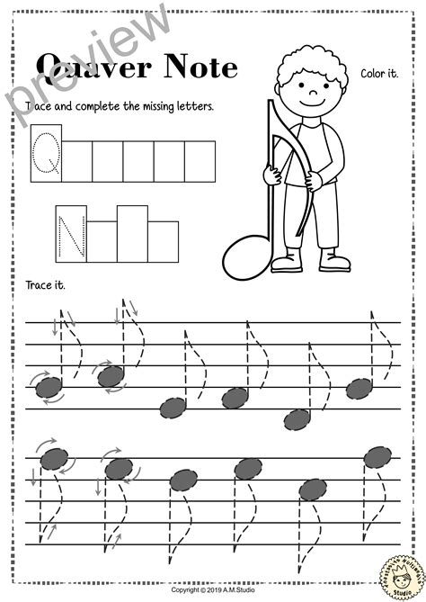 Tracing Music Notes Worksheets for kids {British Terminology} | Music