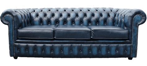 Blue Chesterfield Leather Sofa