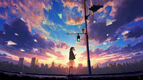 1236 anime wallpapers (4k) 3840x2160 resolution. Anime, Girl, Sky, Clouds, Sunrise, Scenery, 4K, #67 Wallpaper