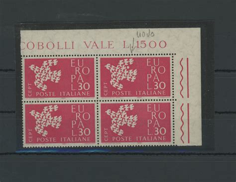 1961 Italia Repubblica Europa Unita Quartina N 932b Varietà Macchia Bianca Sotto Lala