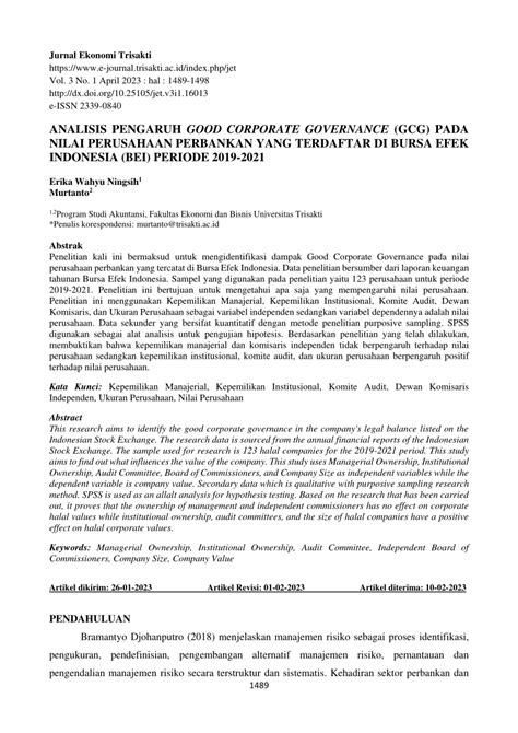 Pdf Analisis Pengaruh Good Corporate Governance Gcg Pada Nilai