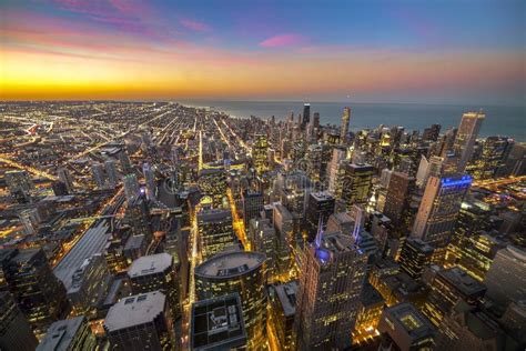 Aerial View Of Chicago Downtown Stock Photo Image Of Sunset Summer