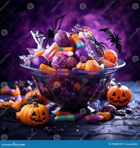 Special Trick Or Treat Halloween Candies In A Halloween Bowl So Stock Illustration