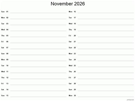 Printable November 2026 Calendar Free Printable Calendars