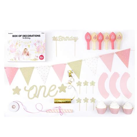 BOX DECORAZIONI PRIMO COMPLEANNO BIMBA 1 ANNO ORO - SET6 ...