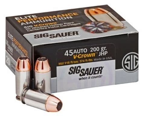 Sig Sauer 45 Auto Ammunition V Crown E45ap1 20 200 Grain Jacketed