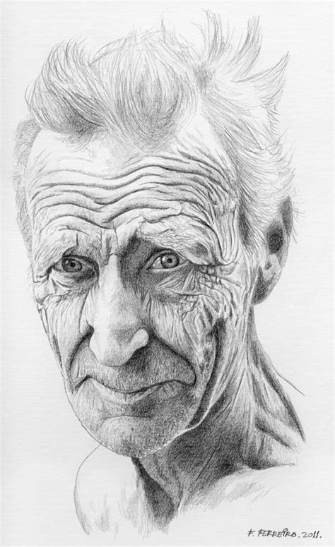 Old Man Sketch Made With Graphite Pencil On Paper Portrait Drawing