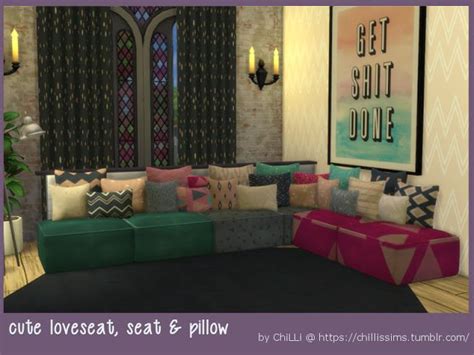 Sims 4 Ccs The Best Cute Loveseat Seat And Pillow By Chillis Sims