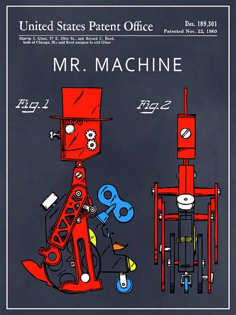 1960 Colorized Mr Machine Patent Print Blackboard Drawing By Greg Edwards Pixels