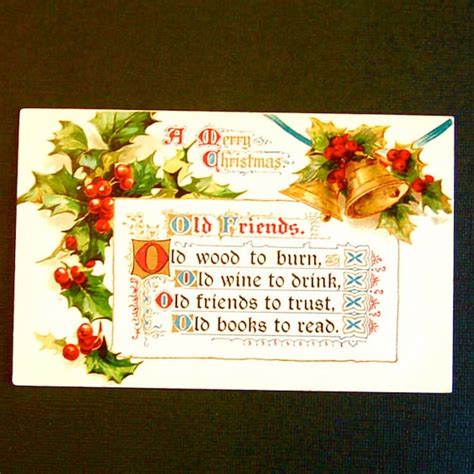 Vintage Christmas Poem Bells And Holly Post Card