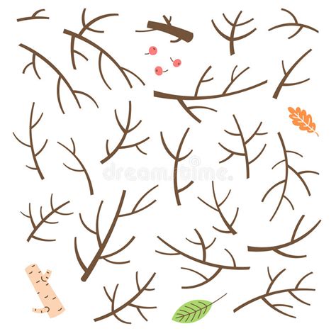 Hand Drawn Wood Twigs Wooden Sticks Tree Branches Vector Rustic
