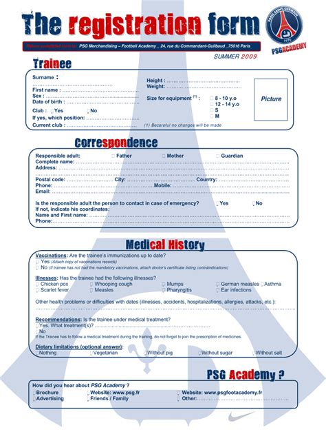 Psg Academy Registration Form Fill Online Printable