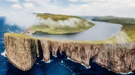 Sørvágsvatn Or Leitisvatn Lake Hanging Over The Atlantic Ocean Vágar