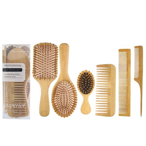 Natural Wood Hair Brush with Wooden Bristles Massage Scalp Comb and