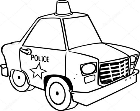 Cartoon Police Car Black And White Line Art By Ron Leishman Stock