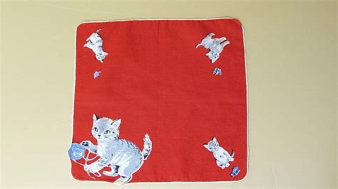 Vintage Childs Hanky Kittens at Play Red Gray by ...