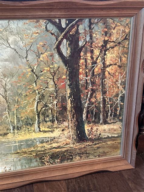 Vintage Robert Wood October Morn Hand Signed Oil Painting 48” X 24