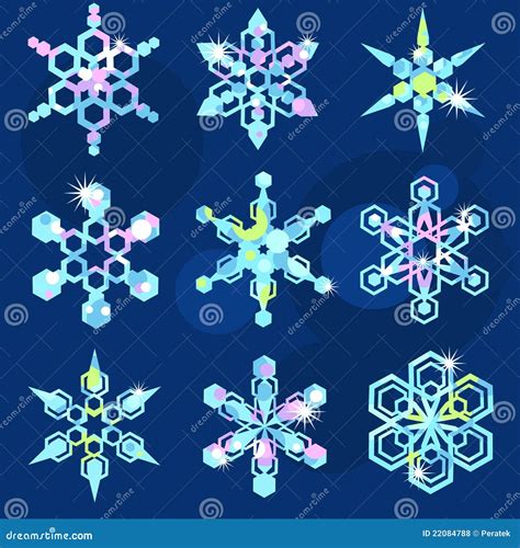 Set Of Nine Sparkling Snowflakes Stock Vector Illustration Of Year