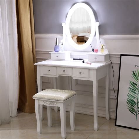 Get it now on amazon.com. White Makeup Vanity Table Set with 10 Lights Mirror and 5 ...