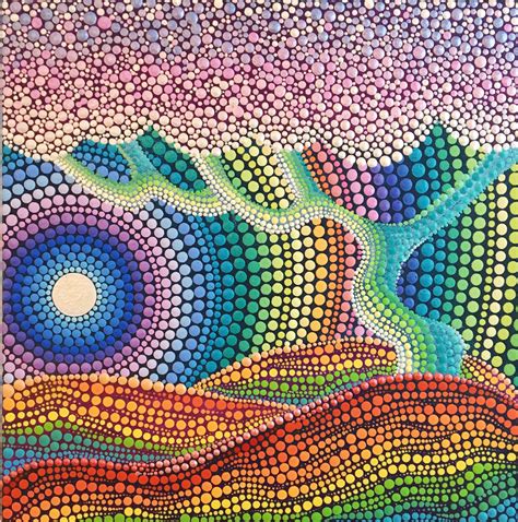 Sale Rainbow Mandala Original Dot Painting Aboriginal Dot Art