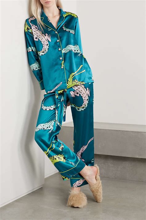 Olivia Von Halle Lila Printed Silk Satin Pajama Set Net A Porter