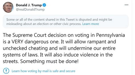 Twitter Hides Trump Mail Voting Tweet Ahead Of Polling Day Bbc News