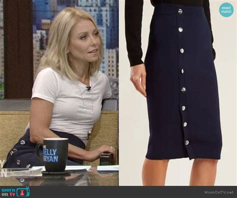Wornontv Kellys Navy Buttoned Pencil Skirt On Live With Kelly And