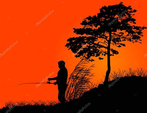 Fisherman Silhouette At Orange Sunset — Stock Vector © Drpas 6416233